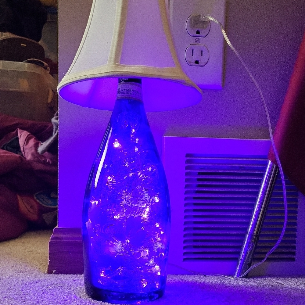 Blue Bottle Lamp with LED Lights